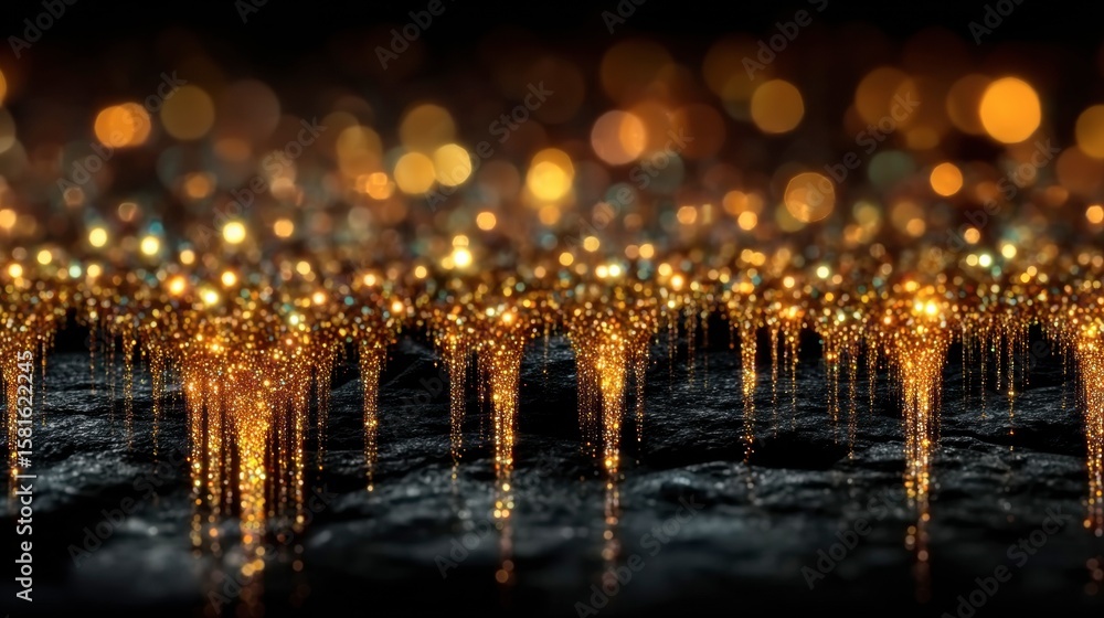 Poster shimmering golden drops: an enchanting abstract image of countless glittering golden droplets cascad