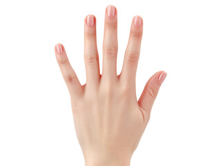 Woman's hand showing five fingers against black background, Isolated On Transparent Background, Png