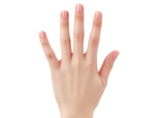 Woman's hand showing five fingers against black background, Isolated On Transparent Background, Png