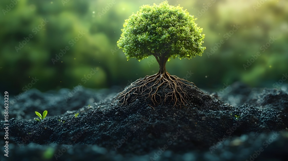 Poster a tree rooted in the earth symbolizing our deep connection to the planet