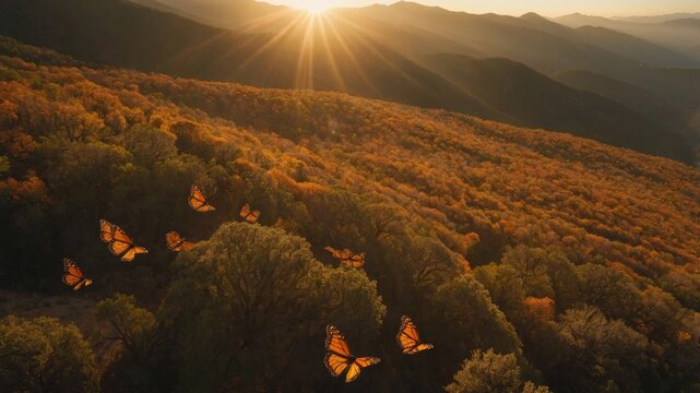 Monarch Butterfly Swarm Mexican Oyamel Forest Overhead Drone View