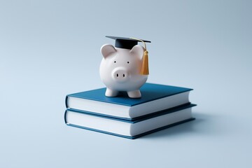 Piggy bank and graduation cap representing scholarship grant and education fund for college
