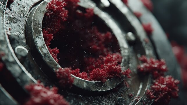 Red Viral Contamination: Metallic Surface with Cell Structures