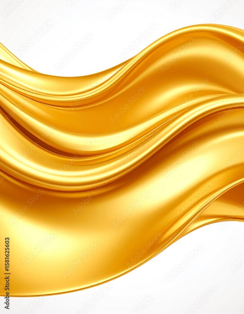Poster golden liquid wave with high gloss texture on clear background isolated background