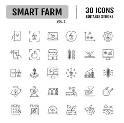 Smart Farm line editable icon set. Editable stroke. Vector illustration