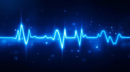 A glowing blue heartbeat line with sparkles on a dark background medical health concept design