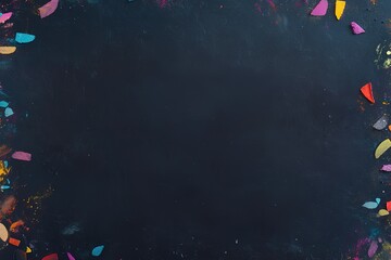 A blank chalkboard with colorful chalk pieces scattered around it, symbolizing the potential for creative learning and expression in education. The background is a dark gray to convey