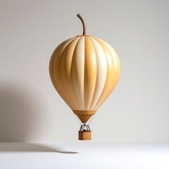 Obraz premium Pear Shaped Hot Air Balloon in Yellow And Beige Colors Floating Above A Shadow Against A Clear Background Isolated Background