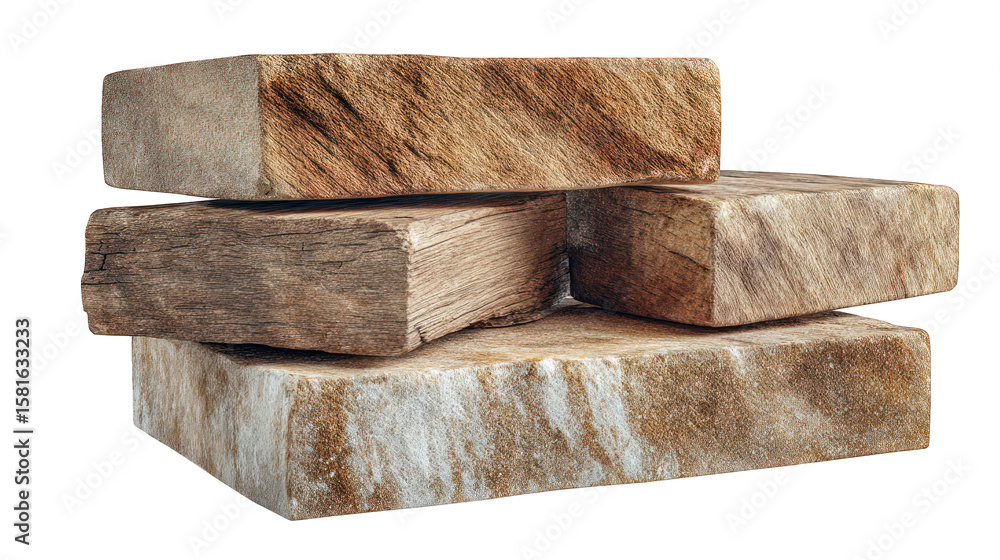 Poster stack of three rough, textured, rectangular blocks