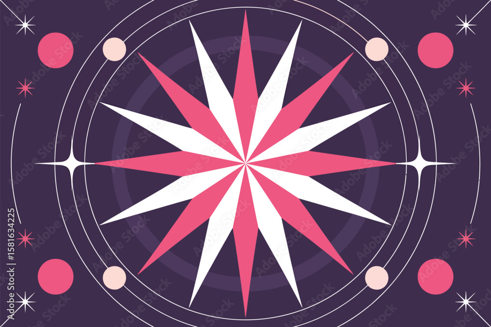 Aufkleber abstract star with circles and lines on a purple background creating a celestial design illustration