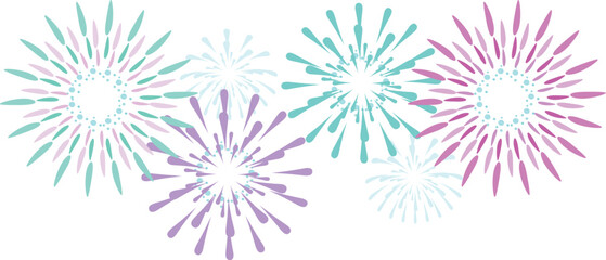 緑や紫のおしゃれな打ち上げ花火のイラスト
