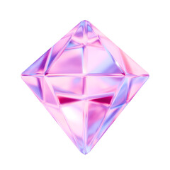 Abstract pink diamond gem iridescent materials isolated on white 3D render