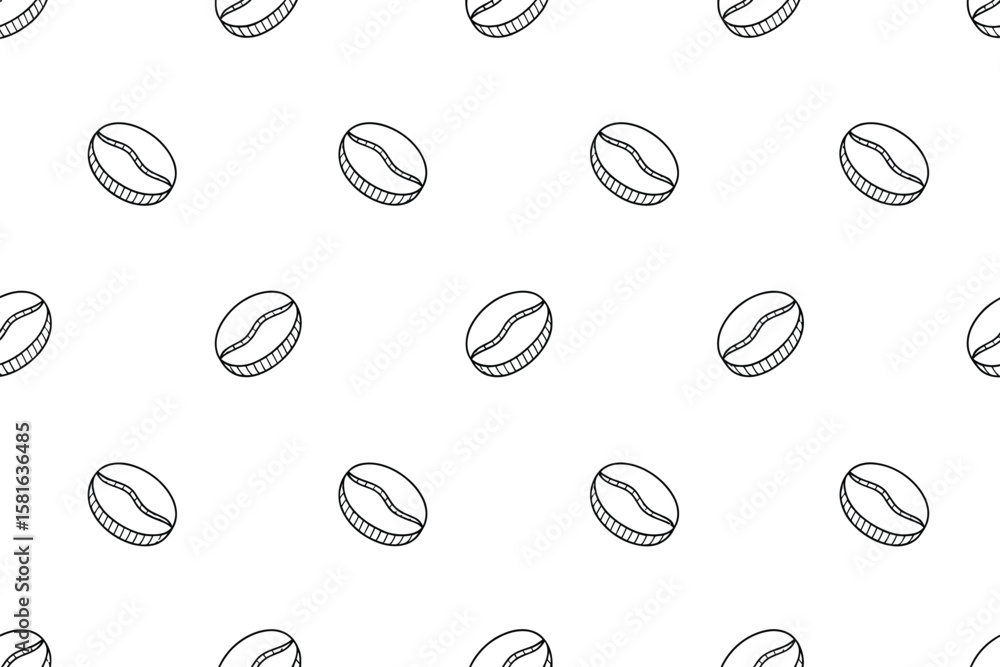 Poster seamless repeating pattern of sketched coffee beans on a white background creating a simple design