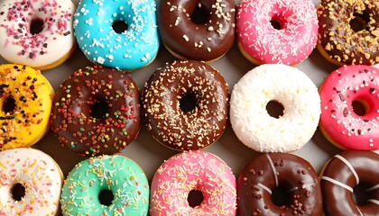 Colorful donuts in a grid pattern
