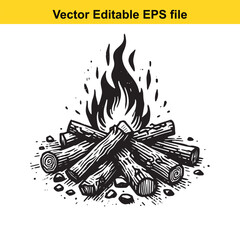 A crackling bonfire with logs burning brightly