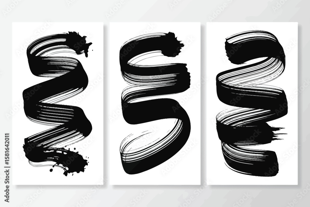 Poster brush strokes create a modern artistic display in a monochromatic black and white minimal design sho