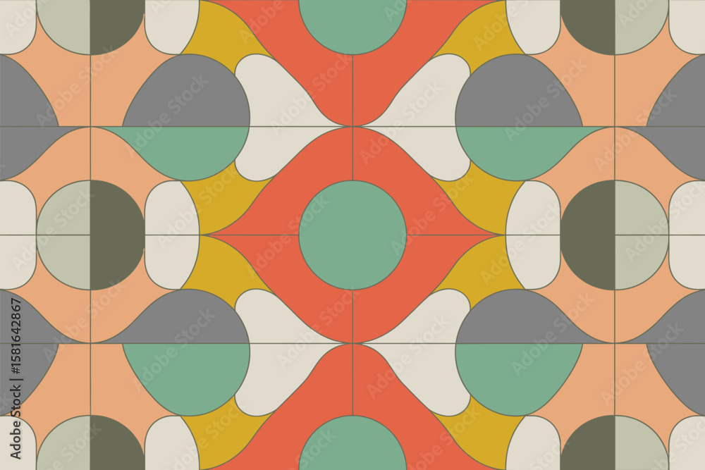 Poster graphic design with geometric elements creates an abstract seamless pattern for textiles, fabric, wa