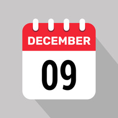 9 december calender icon text page monthly web design.
