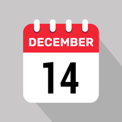 14 december calender icon text page monthly web design.