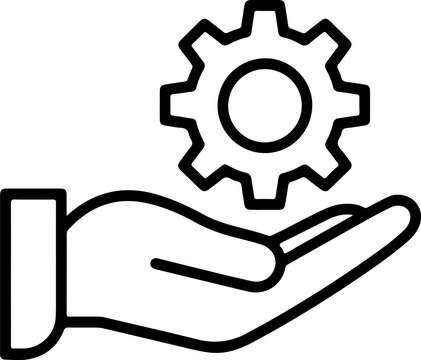 Hand holding a gear icon representing support for mechanical engineering and business solutions