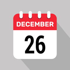 26 december calender icon text page monthly web design.