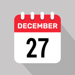 27 december calender icon text page monthly web design.