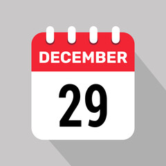 29 december calender icon text page monthly web design.
