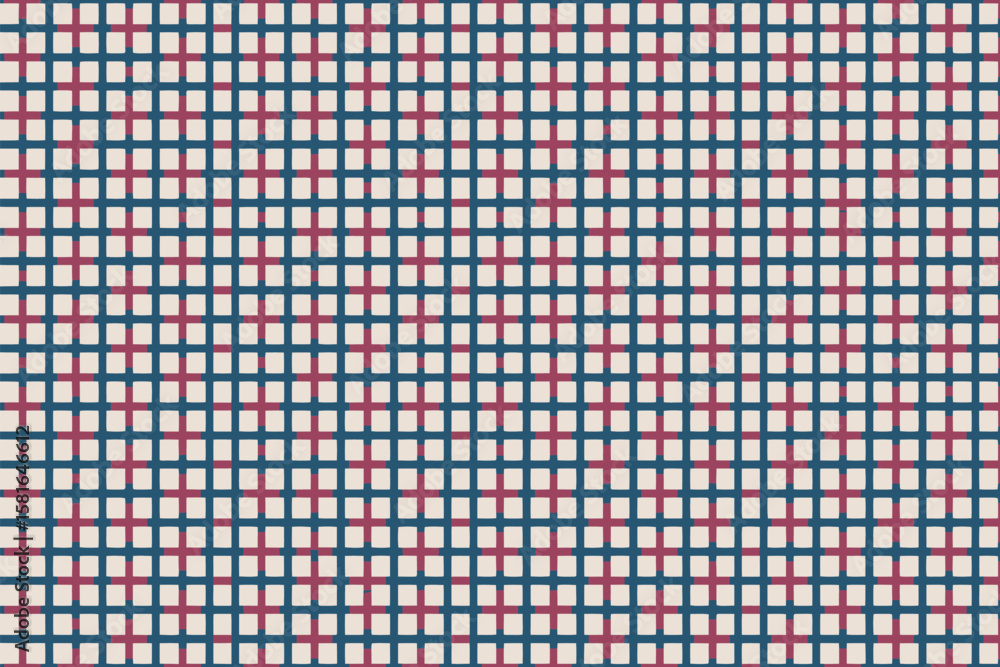 Aufkleber geometric textile background features a blue and red checkered pattern over a tan colored backdrop f