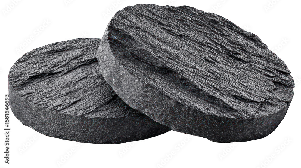 Poster two textured gray stone disks sit stacked