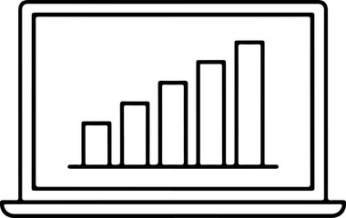 Laptop screen displaying a simple bar graph with increasing bars representing growth