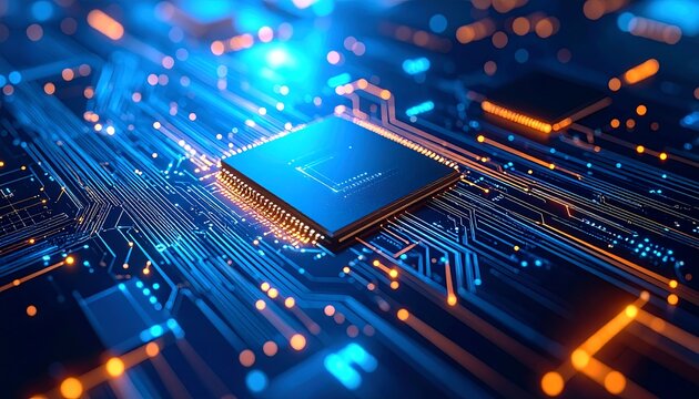 Abstract image of a computer chip on a circuit board