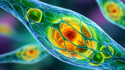 Abstract illustration of biological cells within a structure