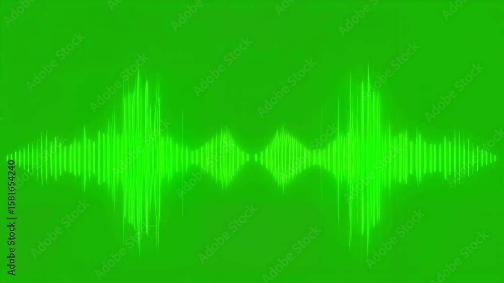 Poster vivid green waveform displayed on screen representing audio signals with varying amplitudes