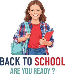 Girl with backpack smiling going back to school illustration