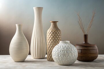 Elegant still life showcasing decorative vases in neutral tones, ideal for home decor or interior design inspiration.