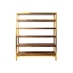 Elegant gold metal and wood bookshelf with five on transparent background home