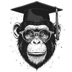 Smart Monkey Graduate Vector Illustration for Education  Humor