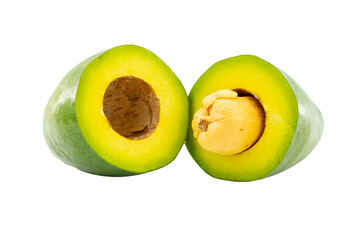 High Quality PNG of halved avocado isolated on white background.