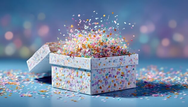 Colorful gift box exploding with confetti