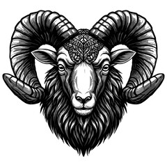 Ram Head Vector Illustration with Ornamental Headdress