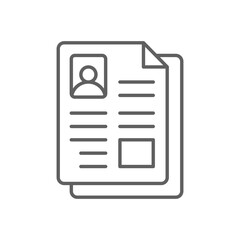 Job Resume Icon. Outline Style. Editable Stroke Vector. Applicant Profile Document for Employment. Labor Shortage Challenge. Recruitment Symbol. Staff Selection and HR Candidate File Illustration.