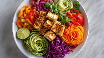 Fresh and Colorful Vegetable Salad with Grilled Tofu and Lime