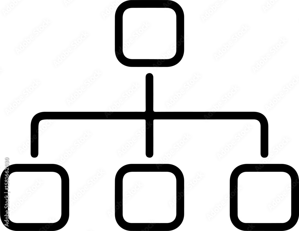 Aufkleber simple black and white organizational chart icon with rounded squares and connecting lines