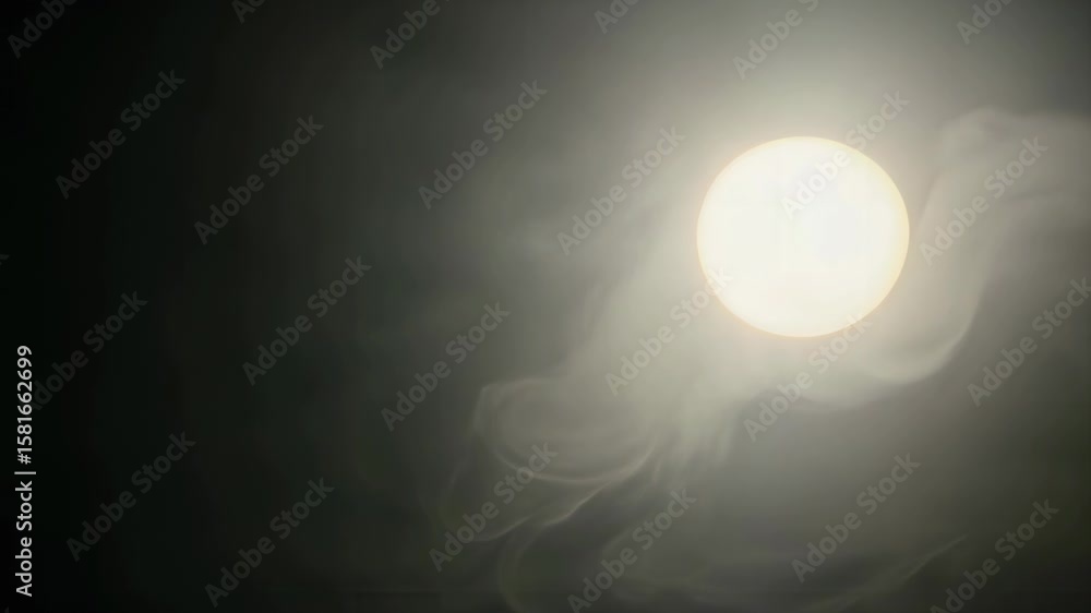 Poster ethereal view of the sun emerging through wispy clouds, creating a mystical atmosphere
