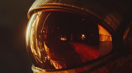 Martian Sunset Reflected: Close-up of Astronaut Helmet Visor