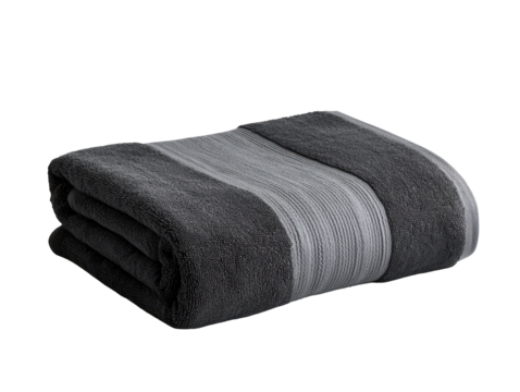 Folded striped bath towel isolated on a transparent background fabric