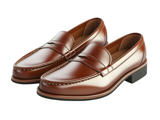 Shiny brown leather penny loafers isolated on a transparent background shoes footwear