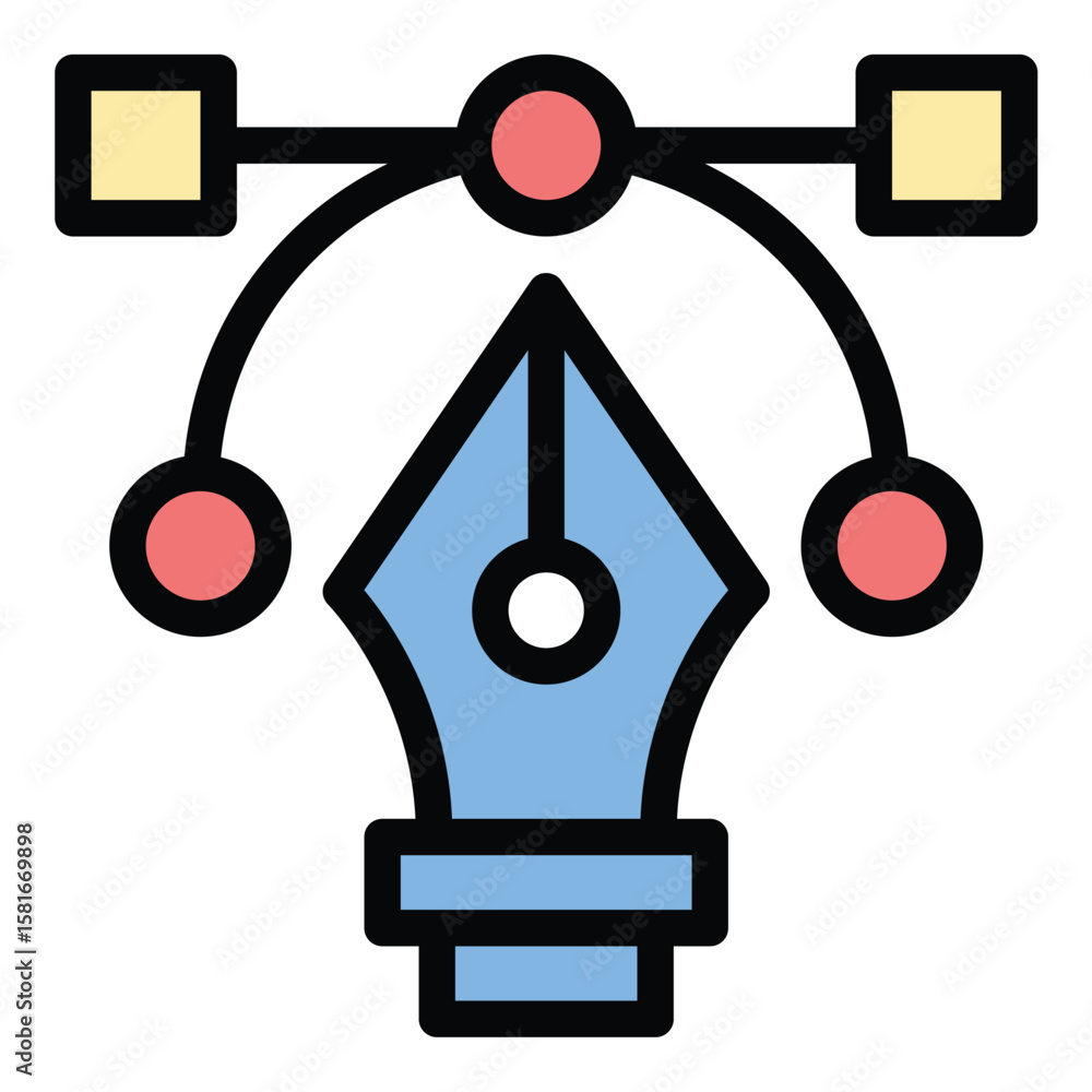 Poster vector editor icon flat line style illustration representing scalable graphic design and precision i