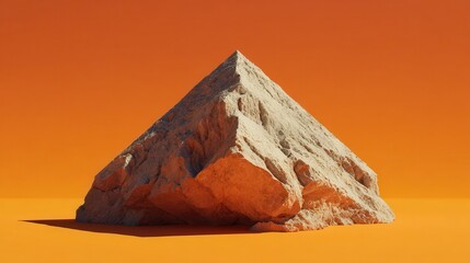 Beige Pyramid Rock on Orange Background.