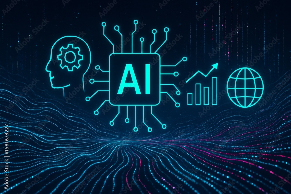 Poster futuristic digital ai concept with data visualization and connectivity
